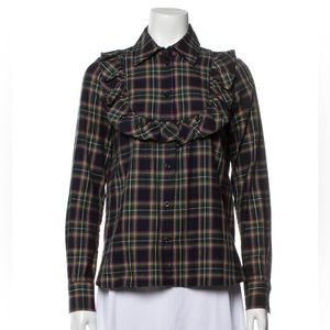 Maison Kitsune Plaid Ruffle Blouse